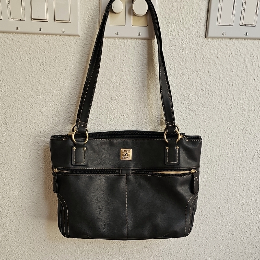Stone & Co Elegant Black Leather Tote Bag